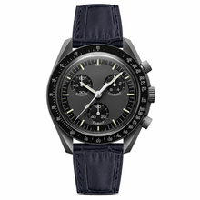 Chronograph Watch with Black Leather Strap
