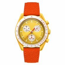 Chronograph Watch Yellow Dial with Orange Leather Strap