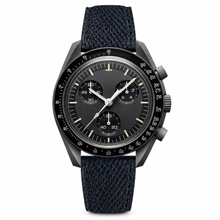 Chronograph Watch with Black Textured Leather Strap