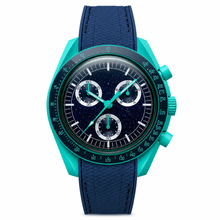 Casual Sport Chronograph Watch with Blue Dial and Rubber Strap