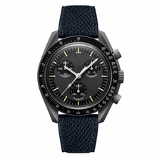 Chronograph Watch with Dark Dial and Blue Fabric Strap