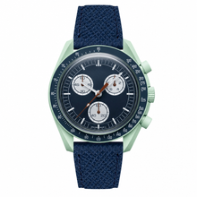 Small Sport Chronograph Watch with Navy Blue Leather Strap