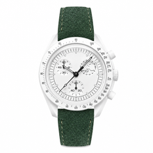 White Dial Dress Watch with Dark Green Suede Strap