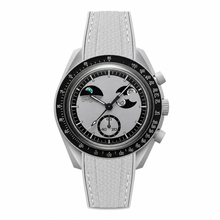 Modern Moon Phase Watch with Light Gray Rubber Strap