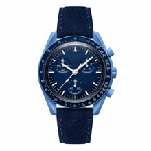 Blue Chronograph Watch with Suede Strap