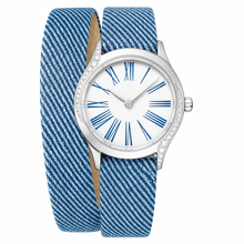 Elegant Women's Watch with Blue Patterned Fabric Strap