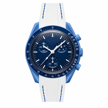 Blue Sport Watch with White Rubber Strap
