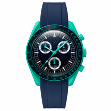 Sport Chronograph Watch with Navy Blue Dial and Turquoise Case