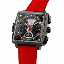 Sport Chronograph Watch with Red Fabric Strap