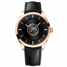 Rose Gold Tone Dress Watch with Black Leather Strap 41mm