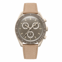 Casual Chronograph Watch with Beige Suede Strap