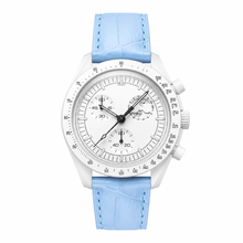 White Dial Watch with Light Blue Leather Strap