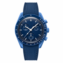 Blue Chronograph Watch with Rubber Strap