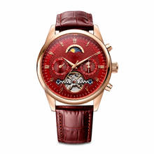 Dress Watch with Rose Gold Tone Case and Burgundy Leather Strap