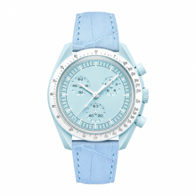 Light Blue Chronograph Watch with Leather Strap