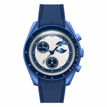 Blue Rubber Strap Watch with Moon Phase