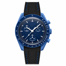 Sport Chronograph Watch Blue Case with Black and Blue Stitch Strap