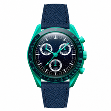 Chronograph Watch with Navy Starry Dial and Navy Leather Strap