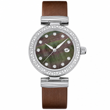 Women's Dress Watch 34mm Silver Case Brown Leather Strap